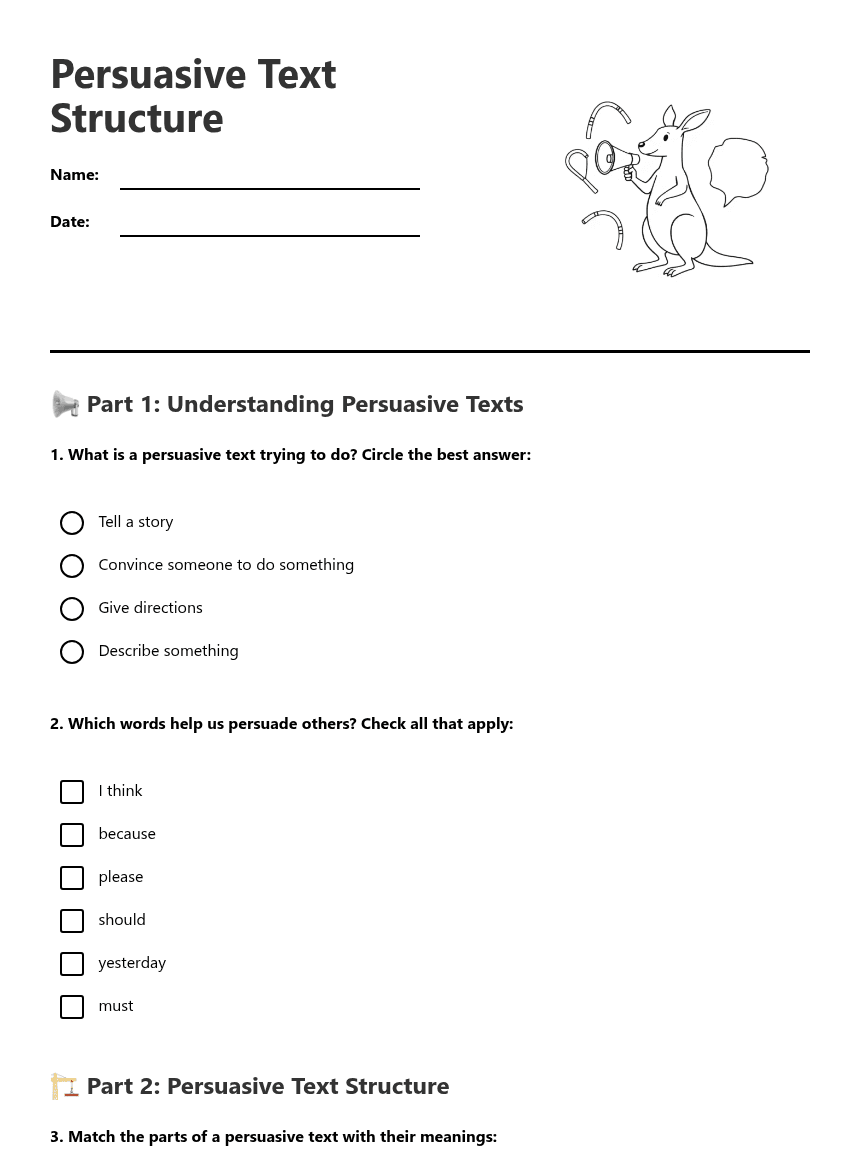 Persuasive Text Structure worksheet preview