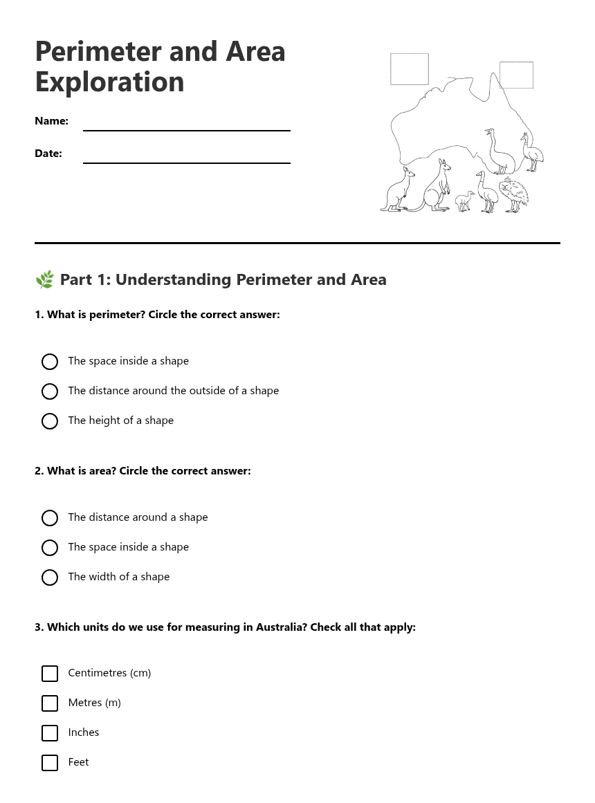 Perimeter and Area Exploration worksheet preview