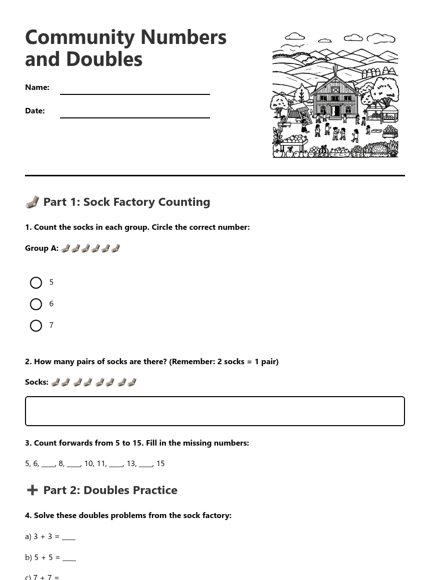 Community Numbers and Doubles worksheet preview