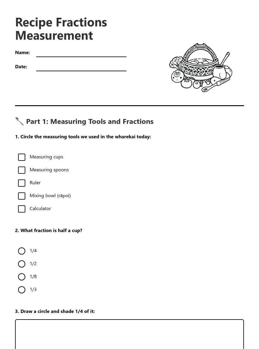 Recipe Fractions Measurement worksheet preview