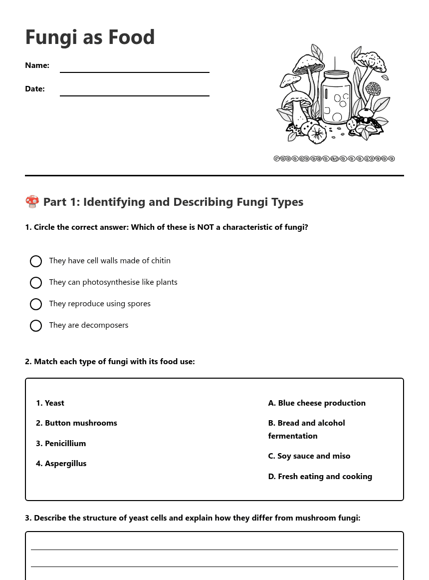 Fungi as Food worksheet preview