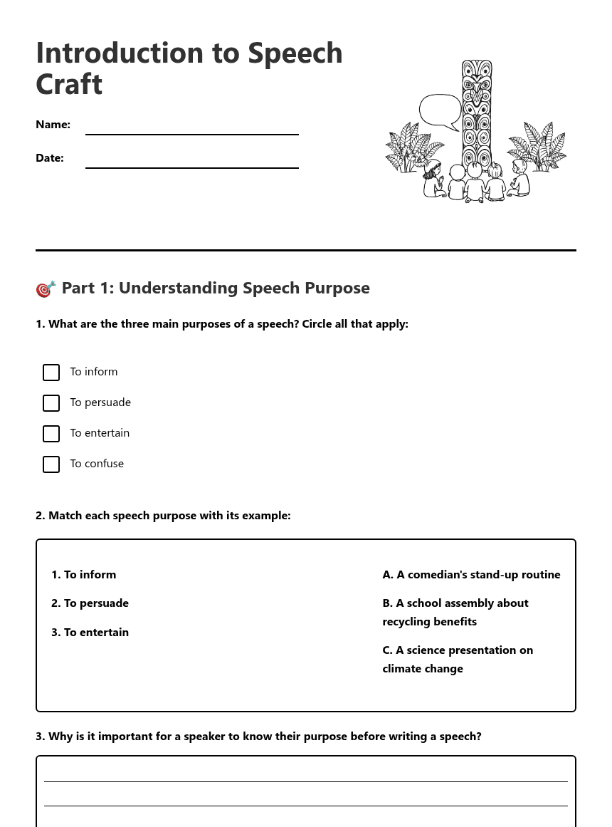 Introduction to Speech Craft worksheet preview