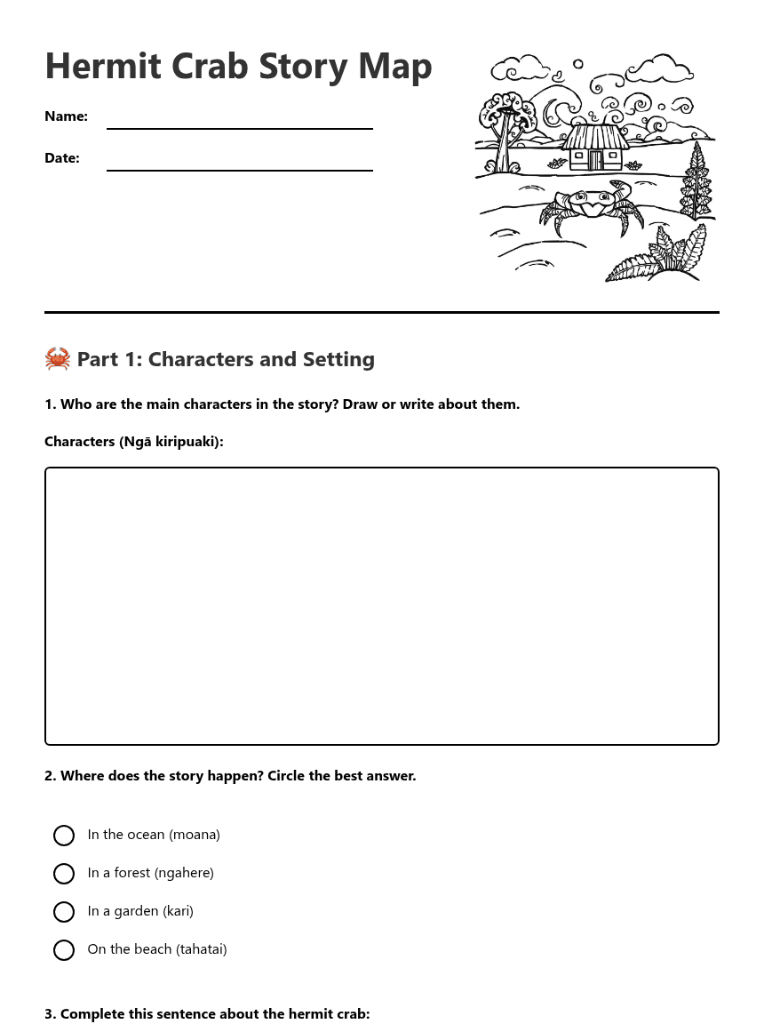 Hermit Crab Story Map worksheet preview