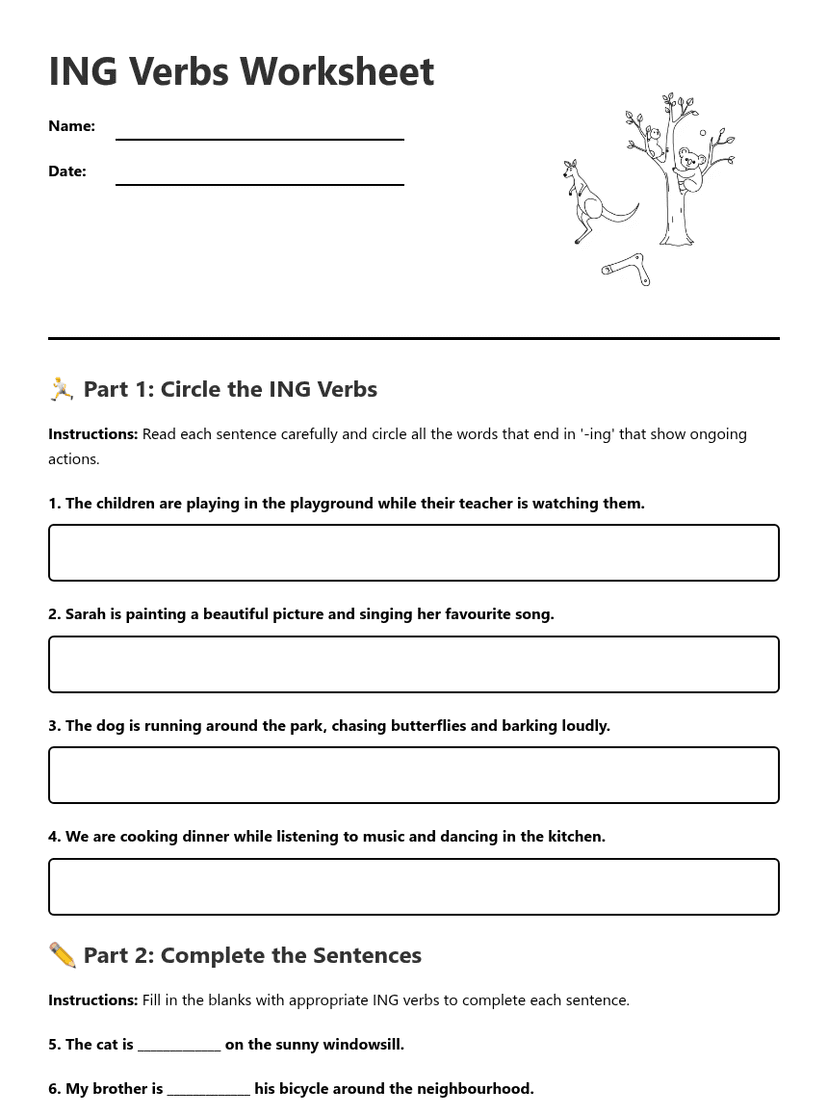 ING Verbs Worksheet