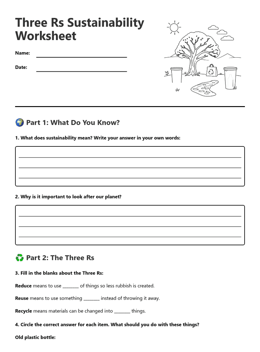 Three Rs Sustainability Worksheet