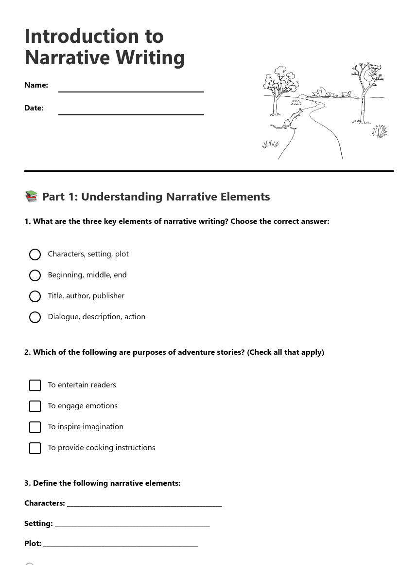 Introduction to Narrative Writing worksheet preview