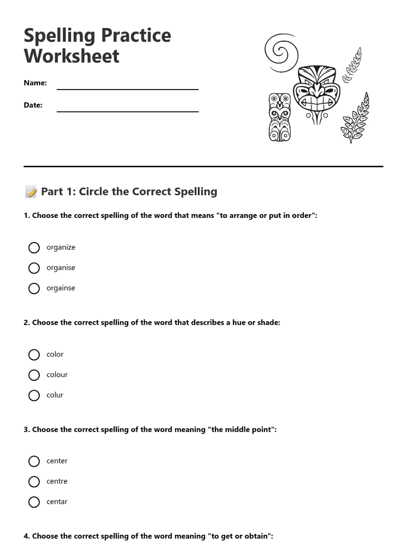 Spelling Practice Worksheet