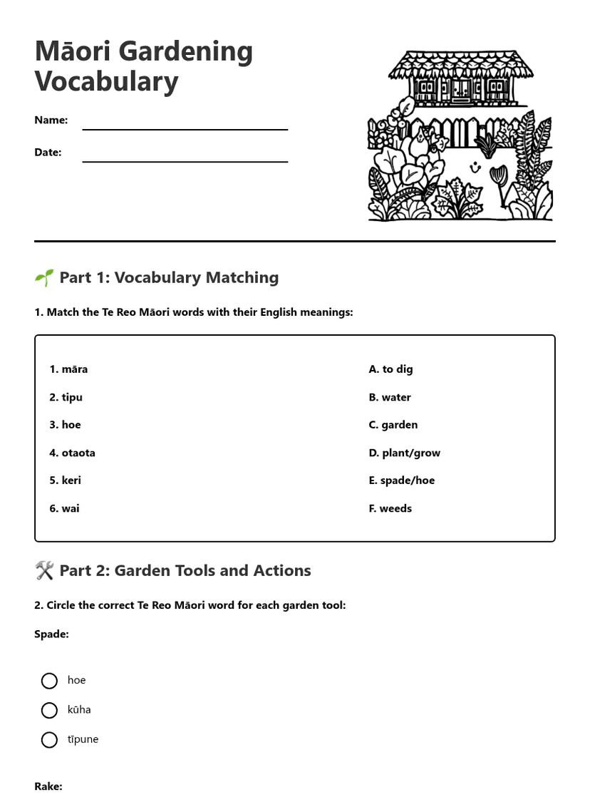 Māori Gardening Vocabulary