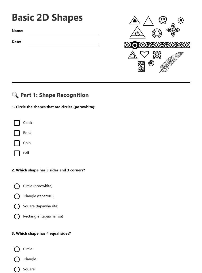 Basic 2D Shapes worksheet preview