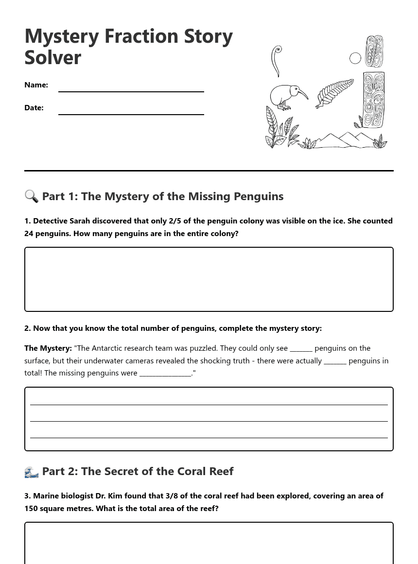 Mystery Fraction Story Solver worksheet preview