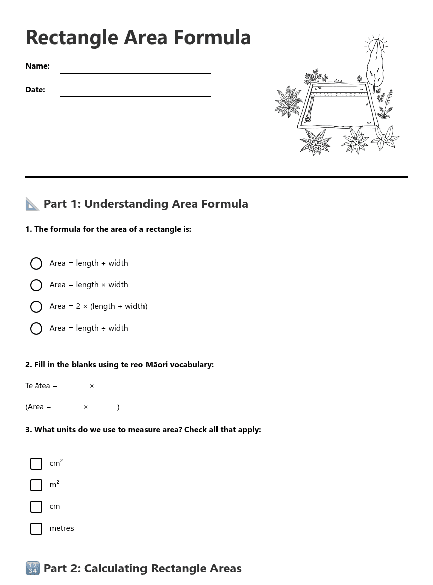 Rectangle Area Formula worksheet preview