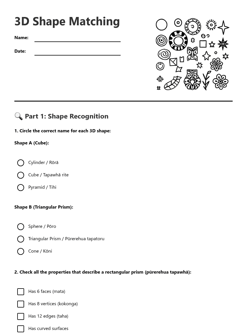 3D Shape Matching worksheet preview