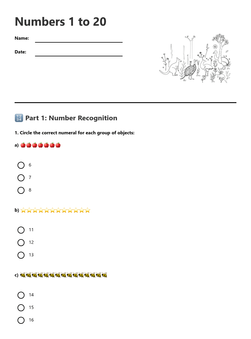Numbers 1 to 20 worksheet preview