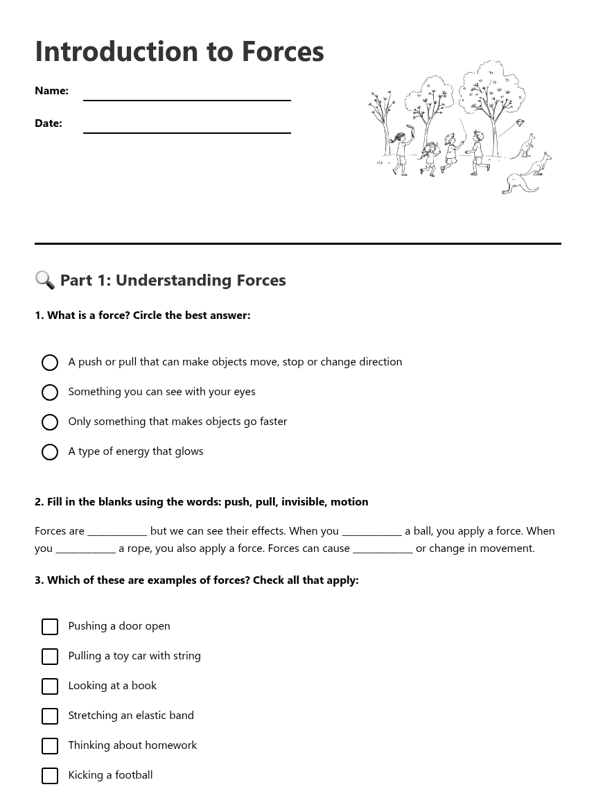 Introduction to Forces worksheet preview