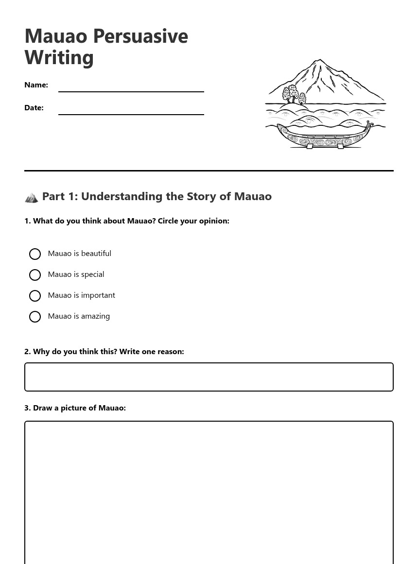 Mauao Persuasive Writing worksheet preview