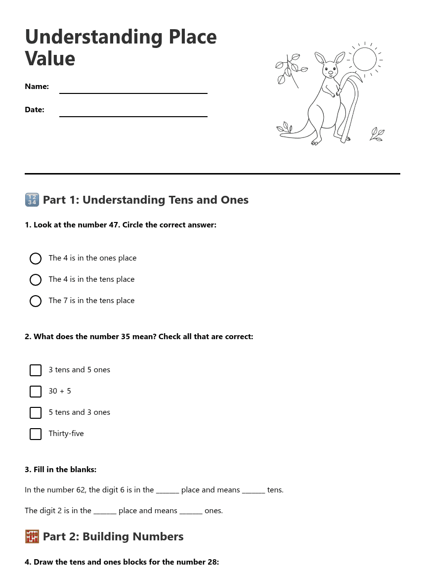 Understanding Place Value worksheet preview