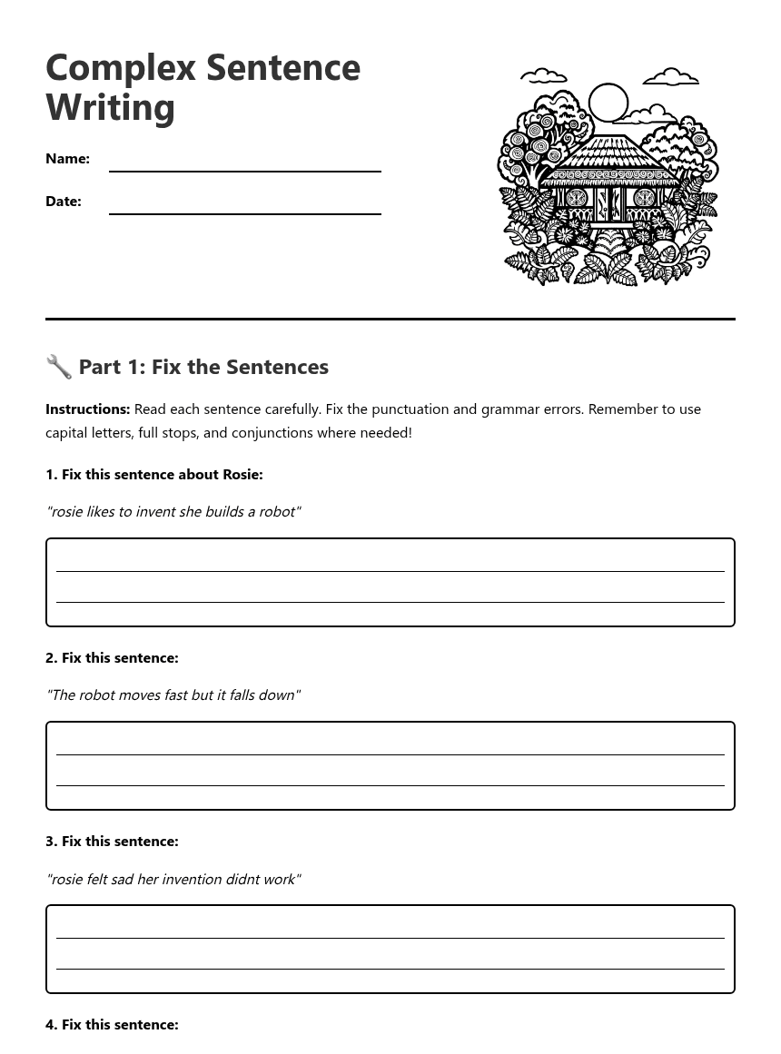 Complex Sentence Writing worksheet preview