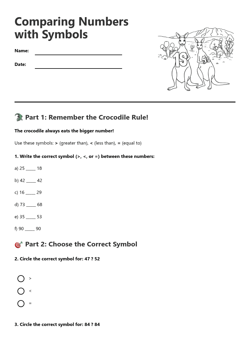 Comparing Numbers with Symbols worksheet preview