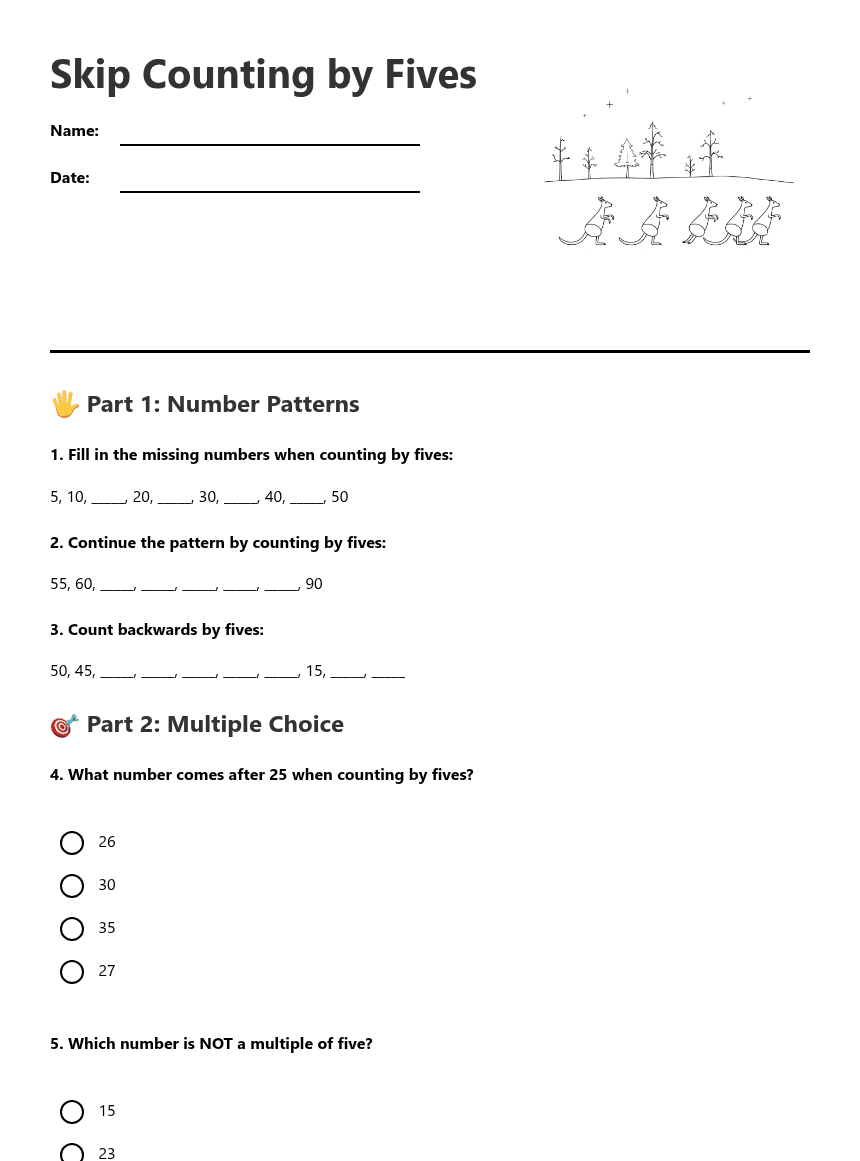 Skip Counting by Fives worksheet preview