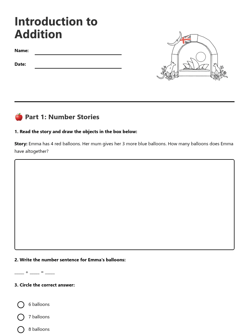 Introduction to Addition worksheet preview