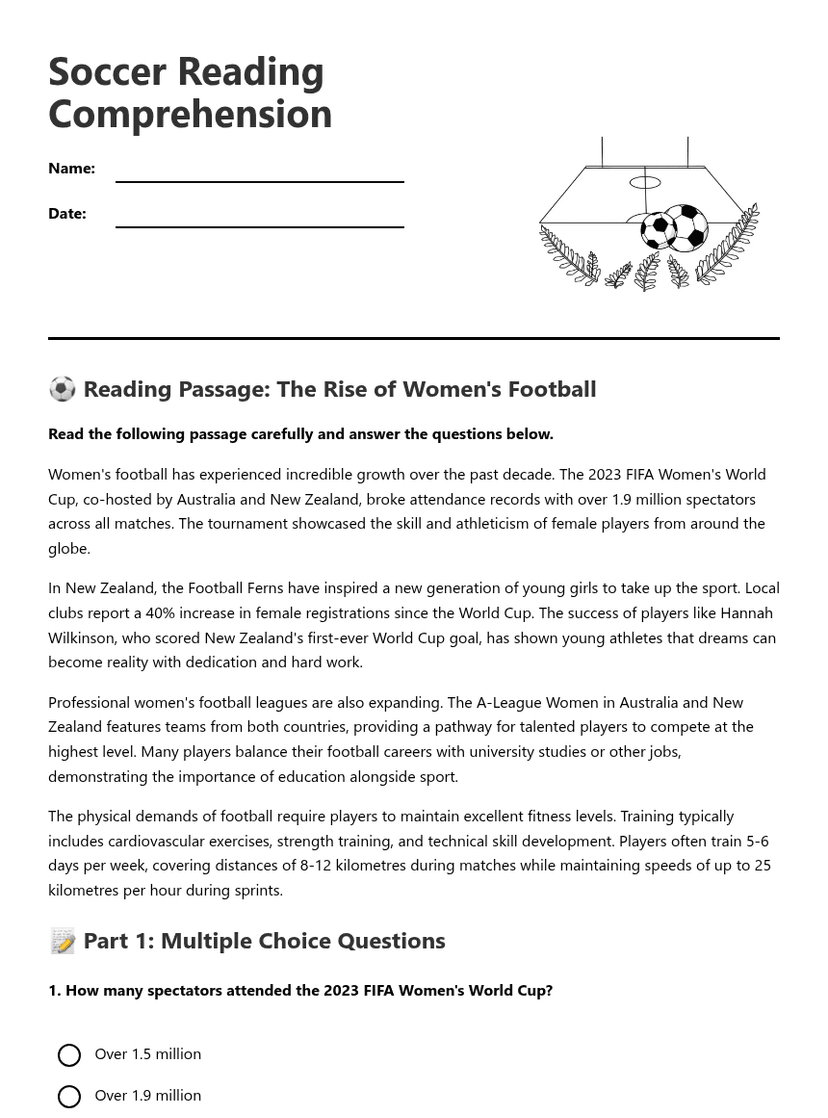 Soccer Reading Comprehension