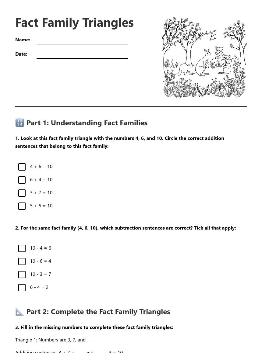 Fact Family Triangles worksheet preview