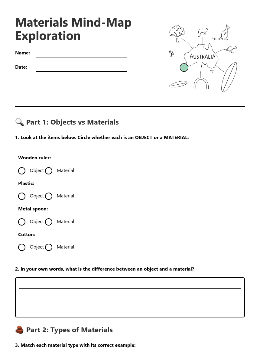 Materials Mind-Map Exploration worksheet preview