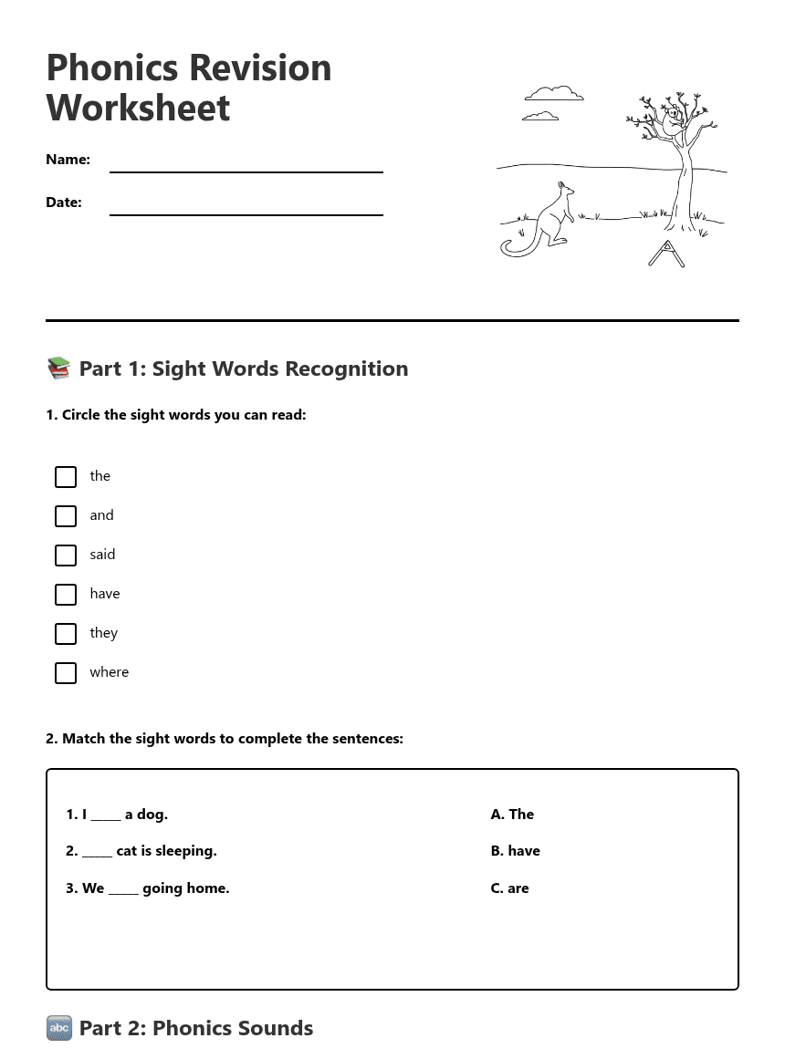 Phonics Revision Worksheet worksheet preview