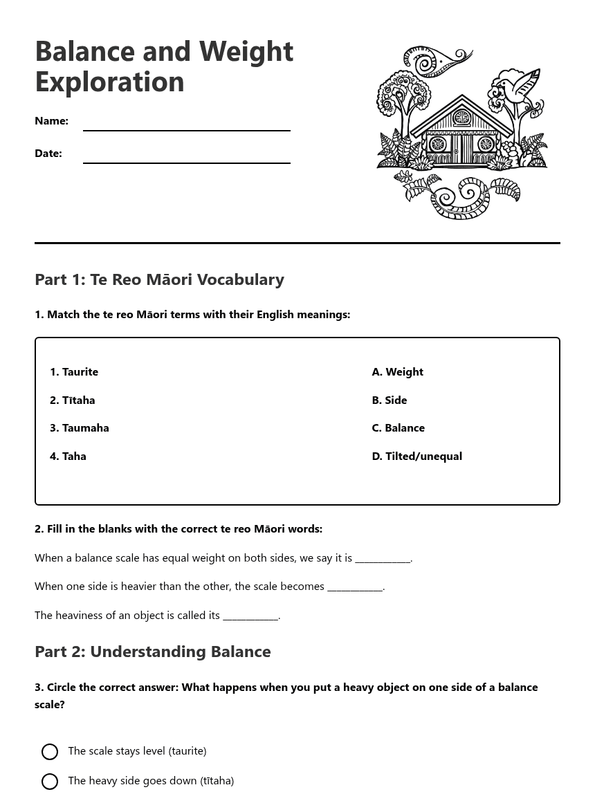 Balance and Weight Exploration worksheet preview