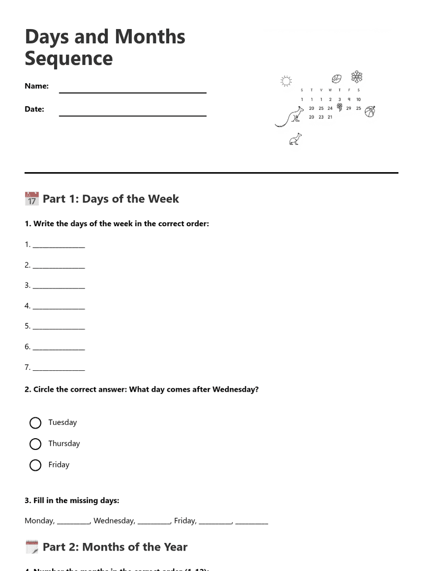 Days and Months Sequence