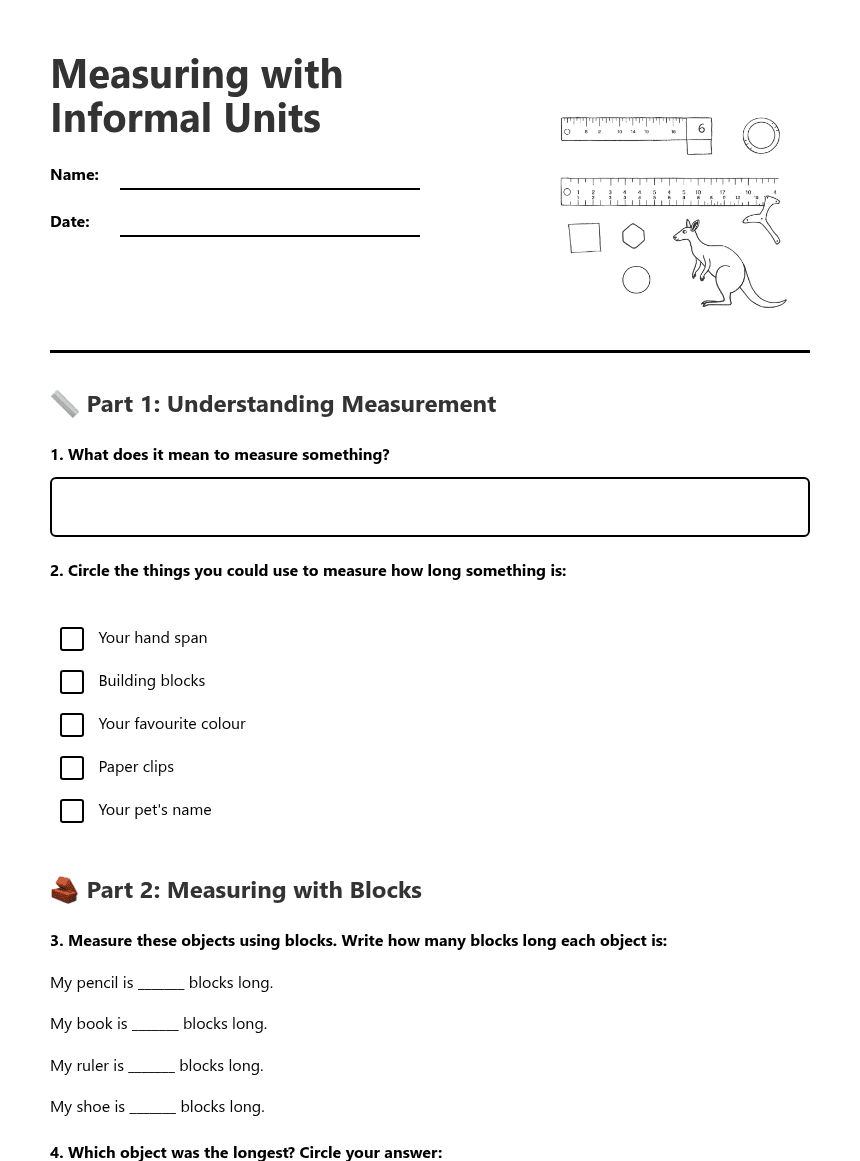 Measuring with Informal Units worksheet preview
