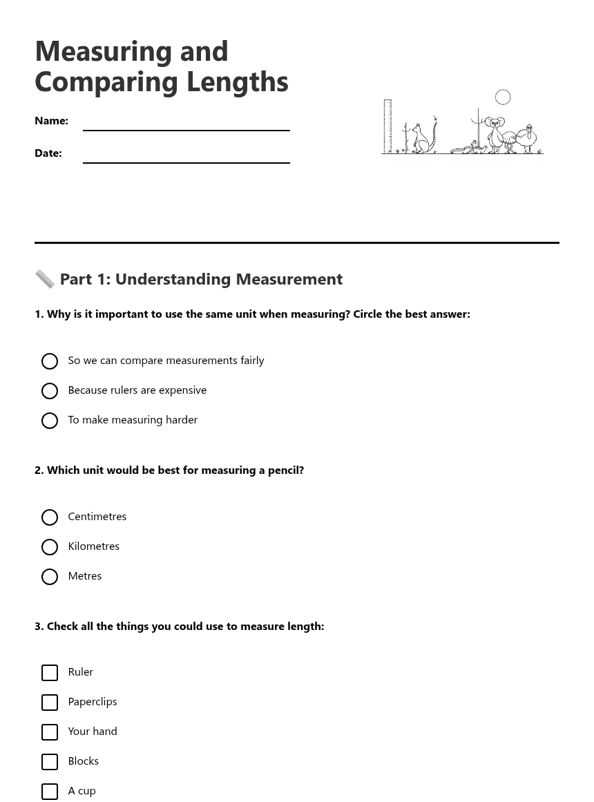 Measuring and Comparing Lengths worksheet preview