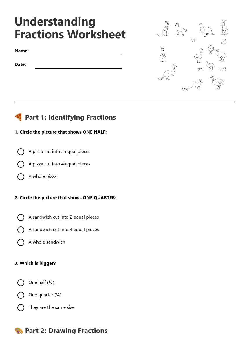 Understanding Fractions Worksheet worksheet preview