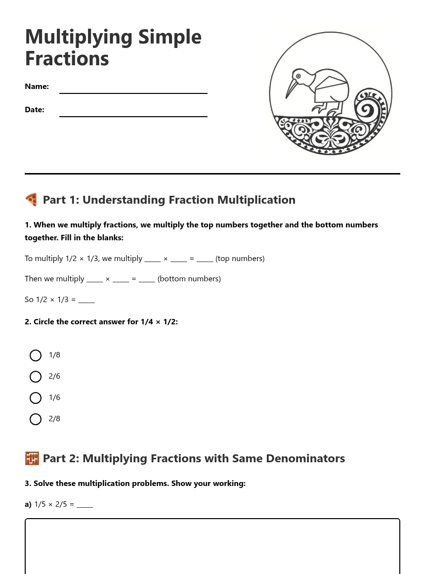 Multiplying Simple Fractions worksheet preview