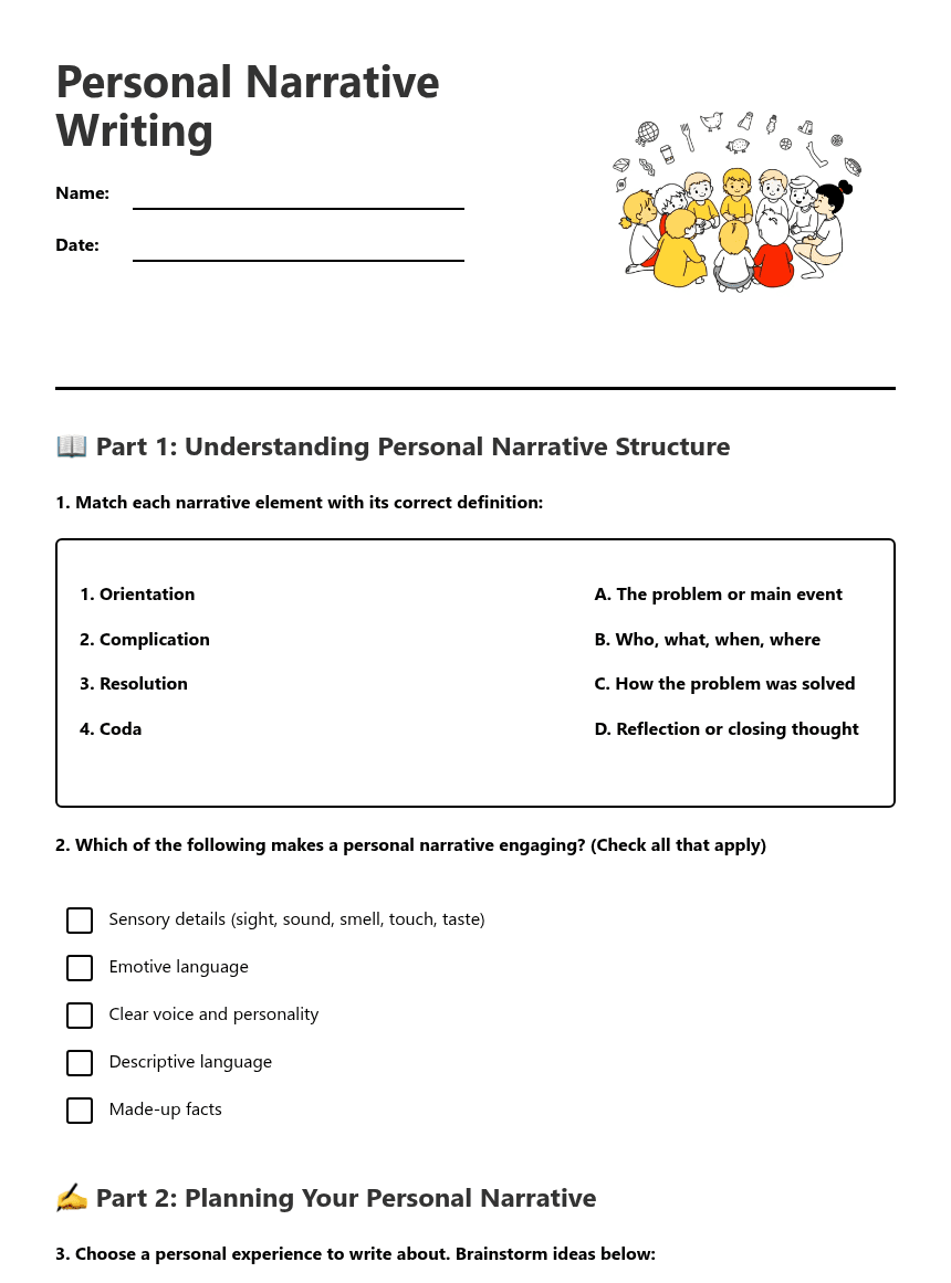 Personal Narrative Writing worksheet preview