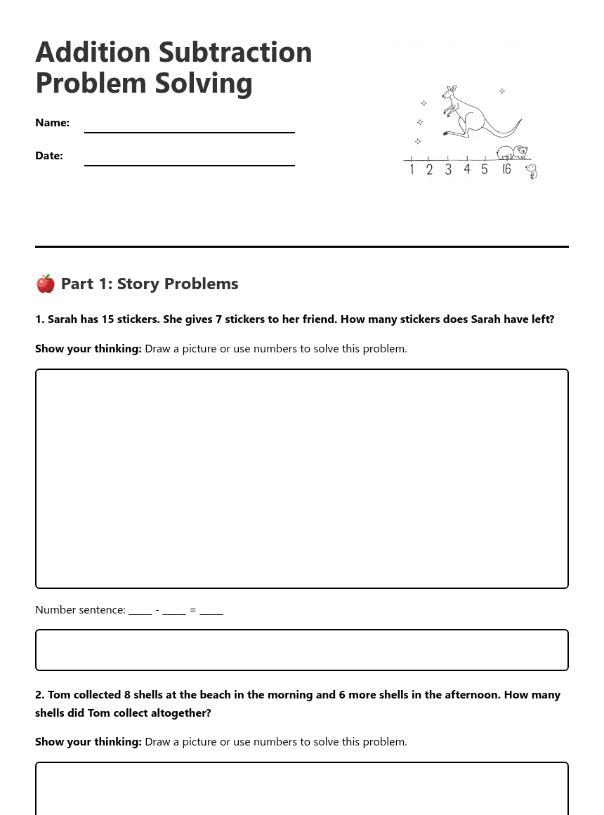 Addition Subtraction Problem Solving worksheet preview