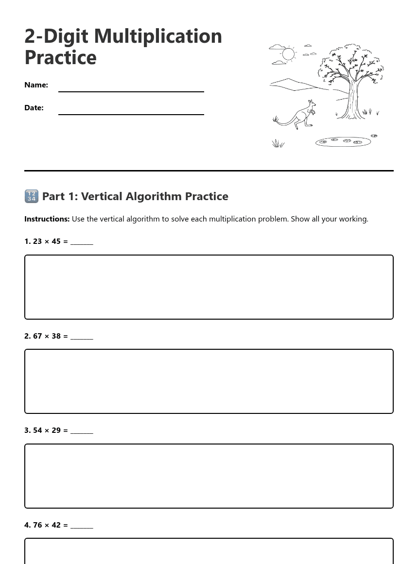 2-Digit Multiplication Practice worksheet preview