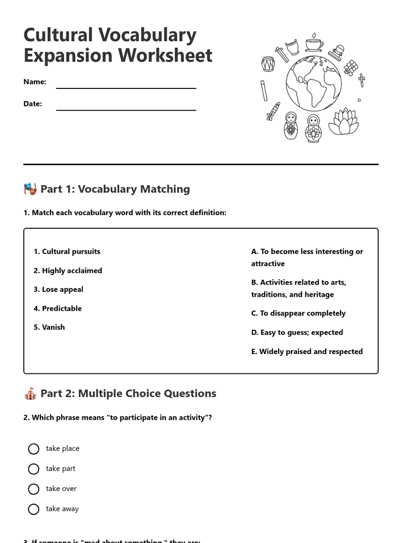 Cultural Vocabulary Expansion Worksheet