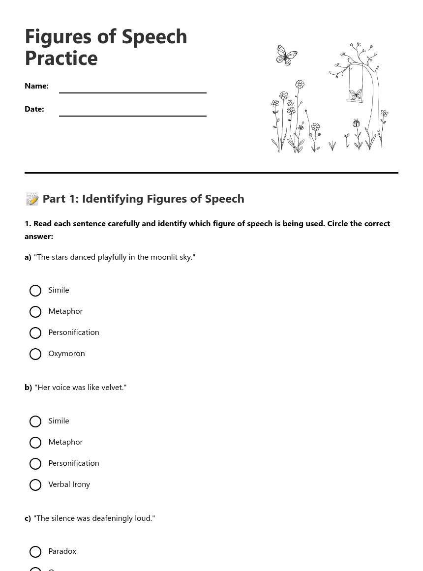 Figures of Speech Practice worksheet preview