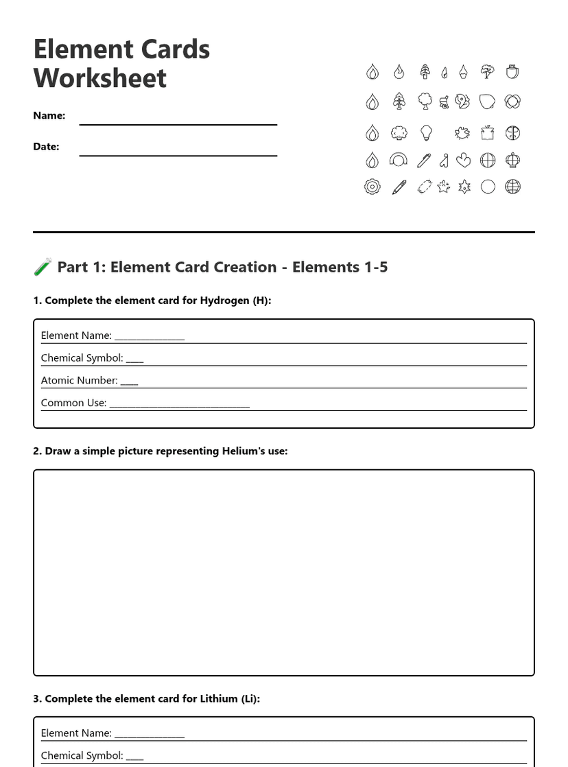 Element Cards Worksheet