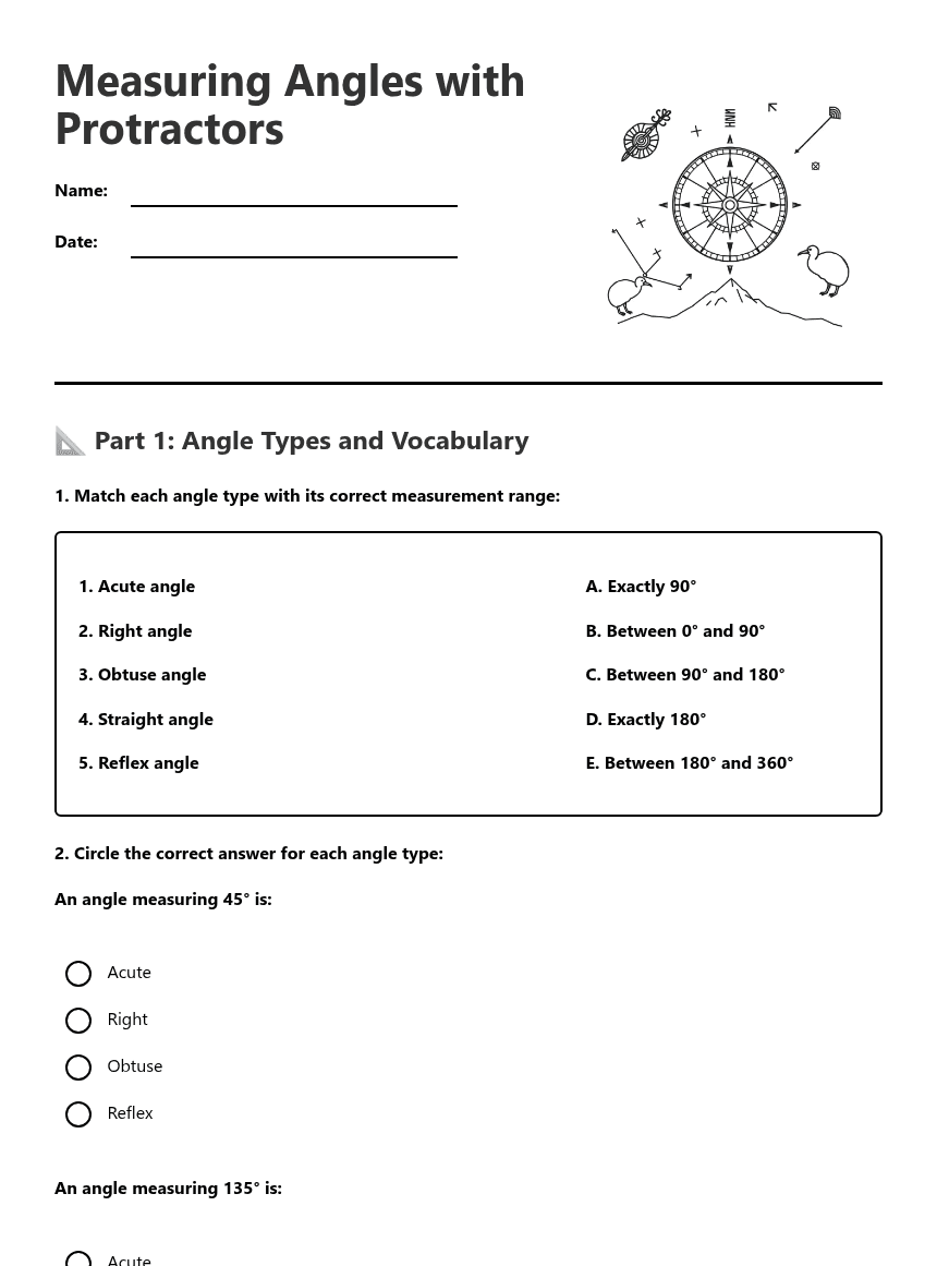 Measuring Angles with Protractors worksheet preview