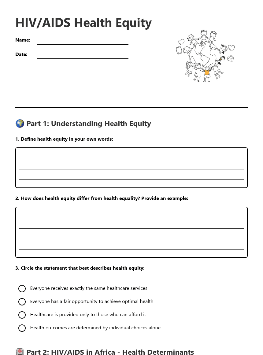 HIV/AIDS Health Equity worksheet preview