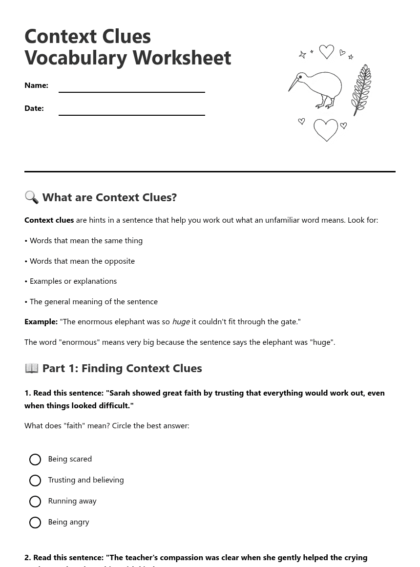 Context Clues Vocabulary Worksheet worksheet preview