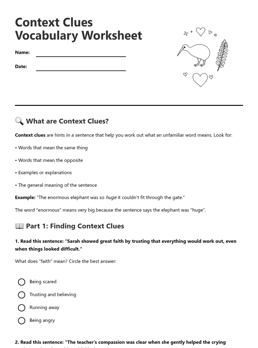 Context Clues Vocabulary Worksheet