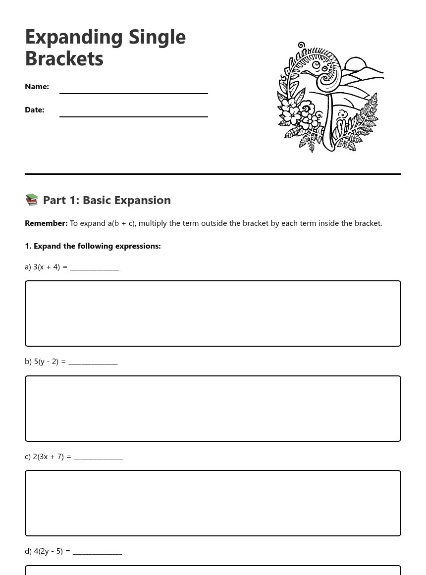 Expanding Single Brackets worksheet preview