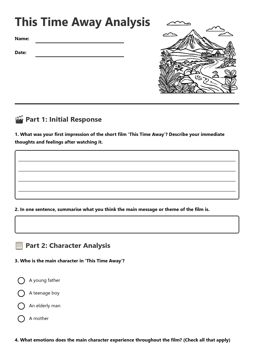 This Time Away Analysis worksheet preview