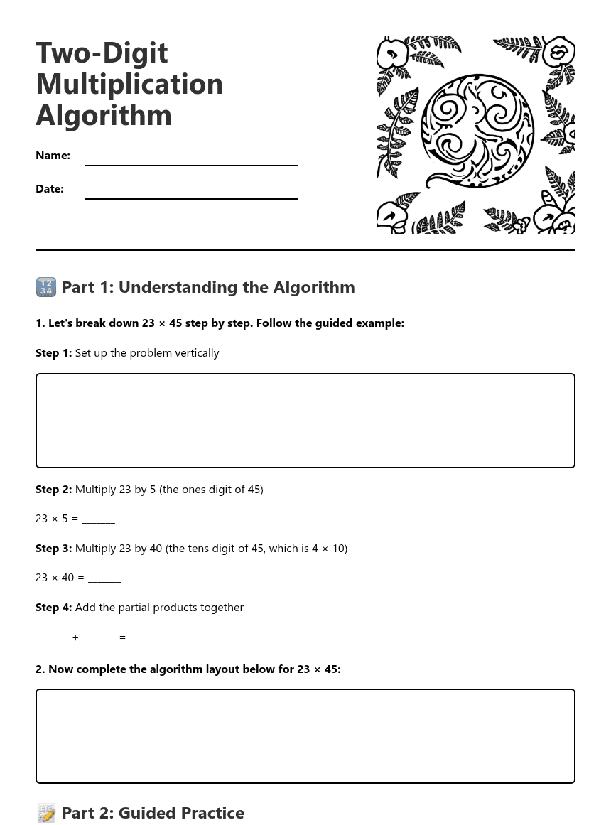 Two-Digit Multiplication Algorithm worksheet preview