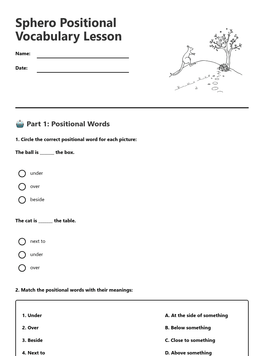 Sphero Positional Vocabulary Lesson worksheet preview