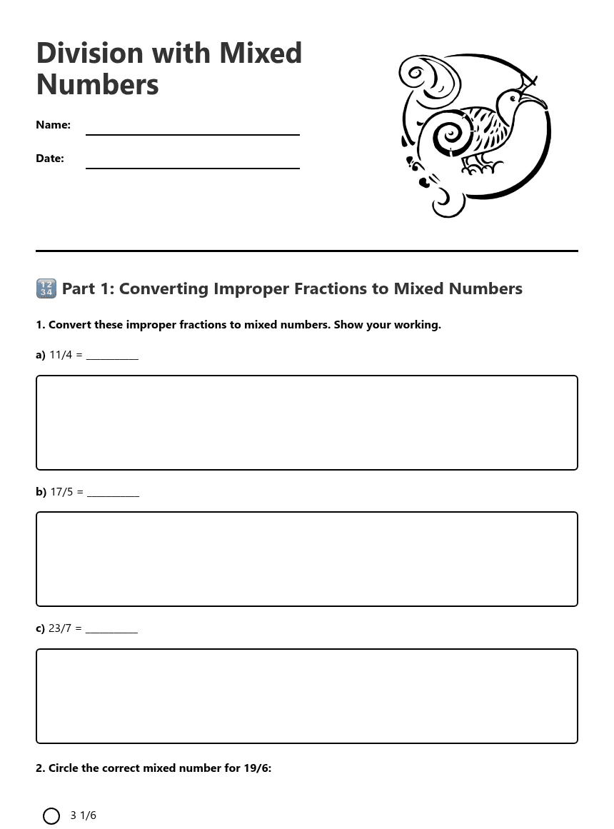 Division with Mixed Numbers worksheet preview