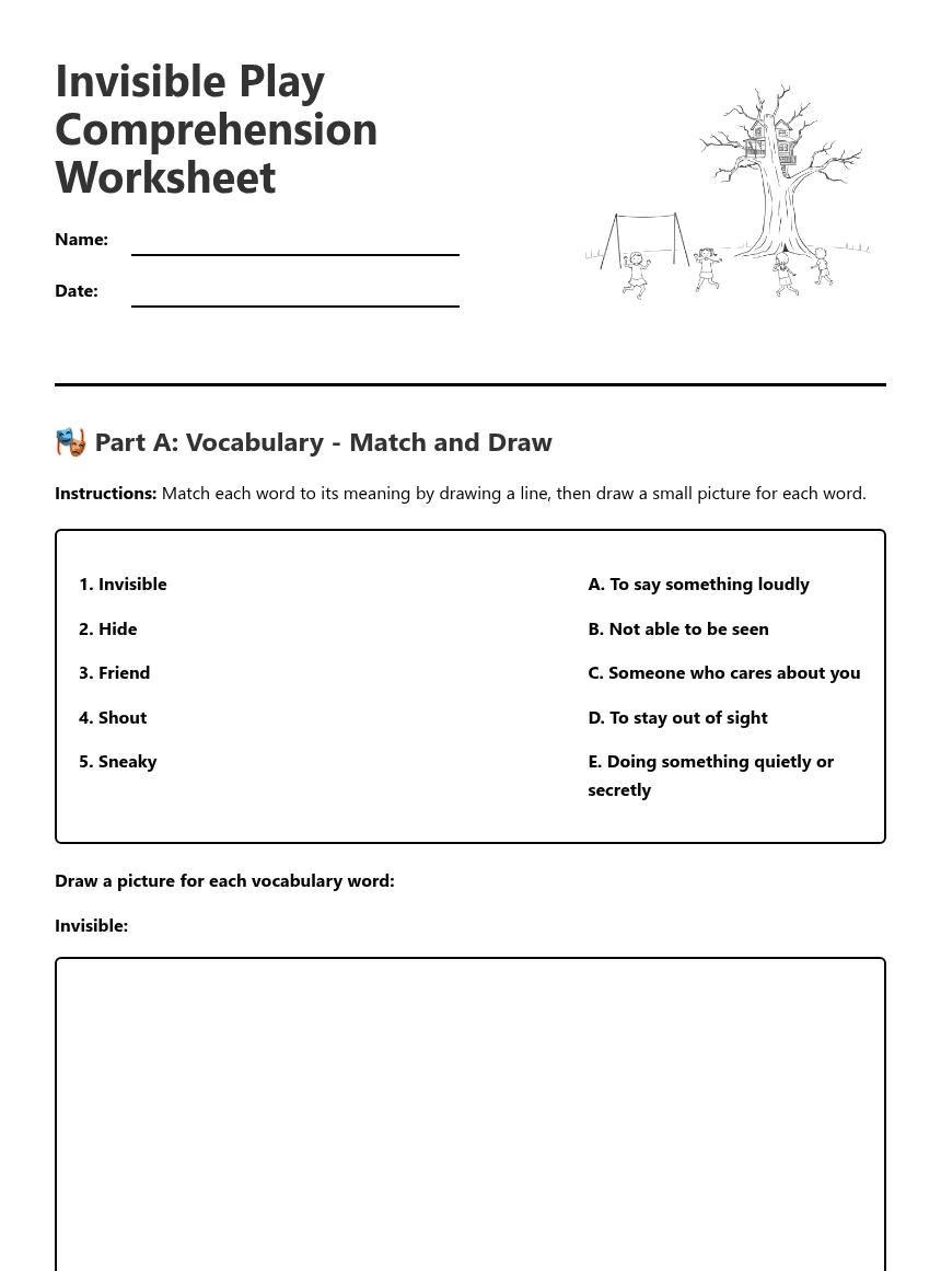 Invisible Play Comprehension Worksheet worksheet preview